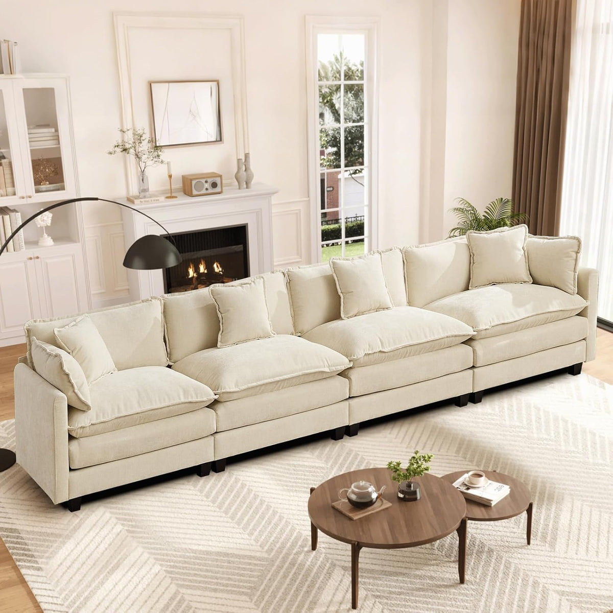 Sofá Modular Modular de 380.0 cm en Forma de L, sofás Convertibles de Gran tamaño, sofá de felpilla de 4 plazas con Asiento Profundo SleeperCloud con Almohadas y 2 otomanas para Sala de