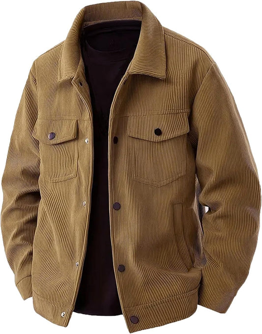 PADOLA Chaqueta de Pana para Hombre Chaqueta Ligera de Manga Larga con Solapa Camisa Abotonada Casual con Bolsillos