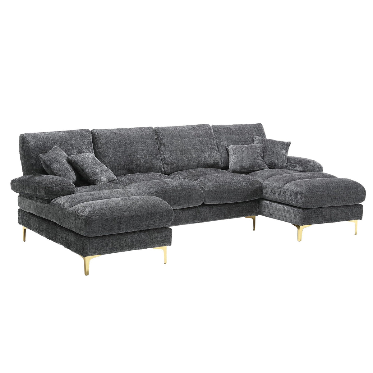 Sapgaks Sofá Seccional en U Moderno,Sofá 4 plazas,Mueble Acolchado de diseño Moderno,Tela de Chenilla (Beige)