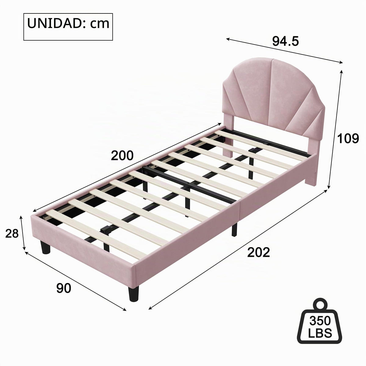 Cama Infantil tapizada 140 x 200 cm con LED, Cama tapizada para niños 140 x 200 con cabecera Ajustable Marco de Camas, Camas de Princesa para Niña en Forma de Corona con Somier(Rosa, 140 x 200)