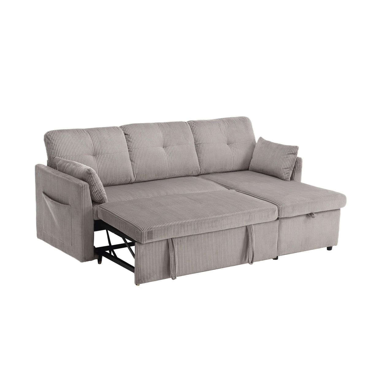 Lubvtti Sofá cama de 3 plazas moderno con función de cama, con espacio de almacenamiento, cargador USB, reposabrazos portaobjetos y 2 cojines, sofá de esquina en L, sofá de 3 plazas, chenilla (C-gris)