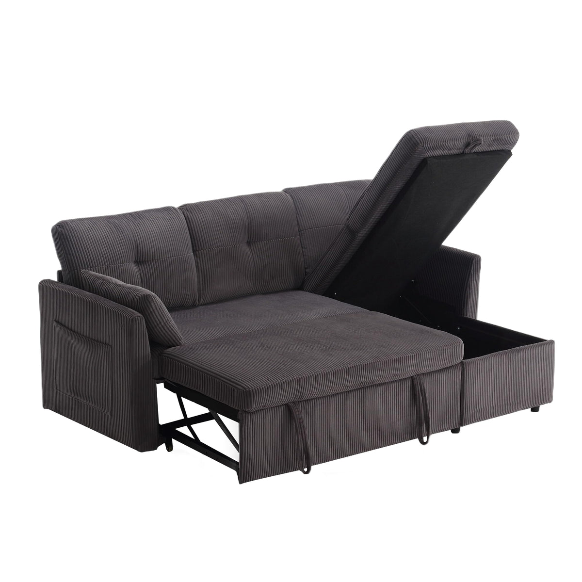 Lubvtti Sofá cama de 3 plazas moderno con función de cama, con espacio de almacenamiento, cargador USB, reposabrazos portaobjetos y 2 cojines, sofá de esquina en L, sofá de 3 plazas, chenilla (C-gris)