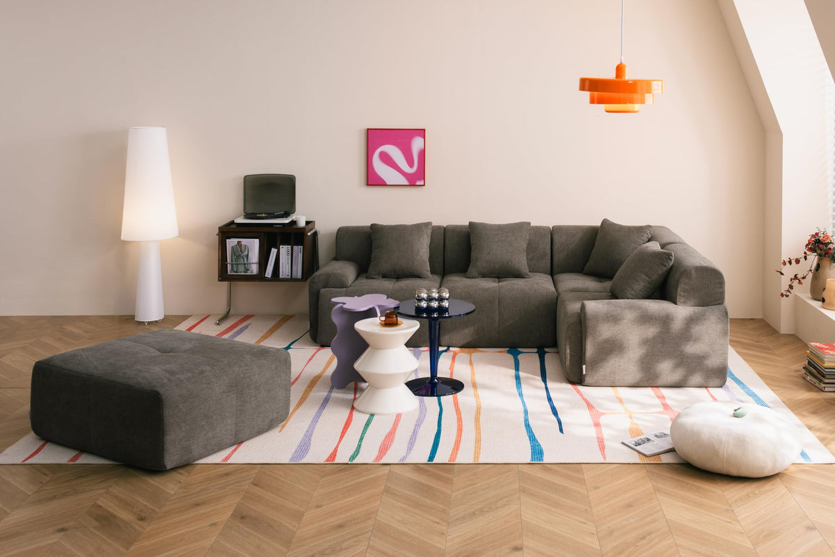 Sofá Modular 3 plazas con Chaise Longue, tapizado en Chenilla, Fundas de Cojines desenfundables (Gris Mineral, 3 plazas con Chaise Longue)