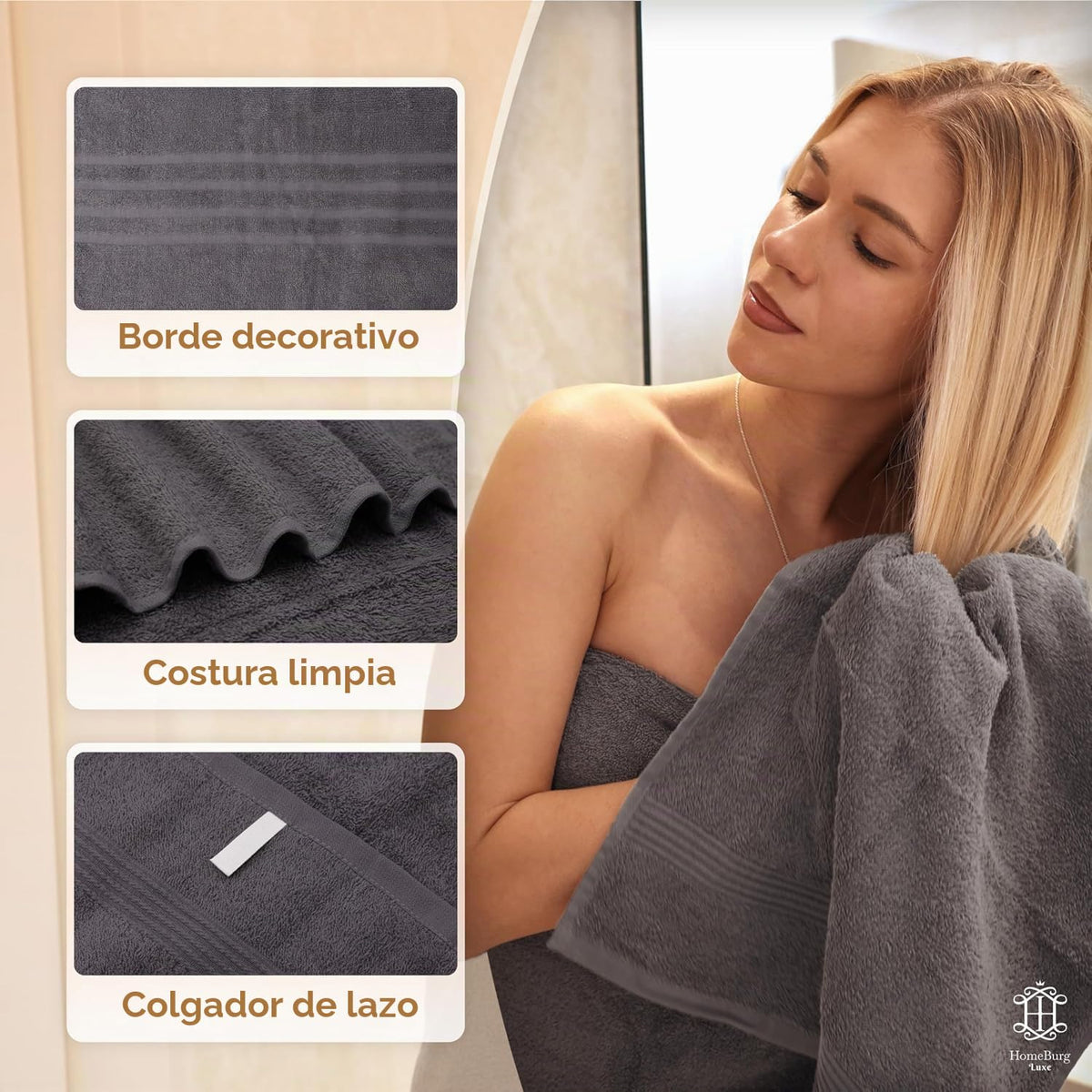 Luxe Set de Toallas 100% Algodón - 8 Piezas, 3 tamaños (30×30, 40×70 y 65×137 cm) - Suaves, absorbentes y de fácil Cuidado, Blanco