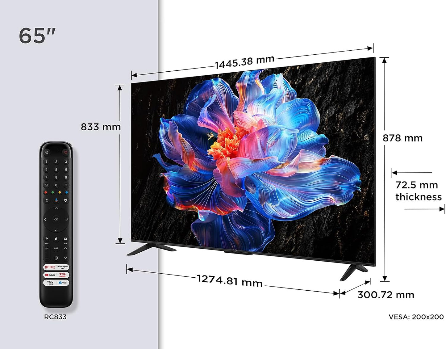 TCL 65V6C Televisor 65 Pulgadas 4K Smart TV LED, HDR, Google TV, Dolby Audio, Alexa y Google Assistant, Chromecast Built-in, Motion Clarity