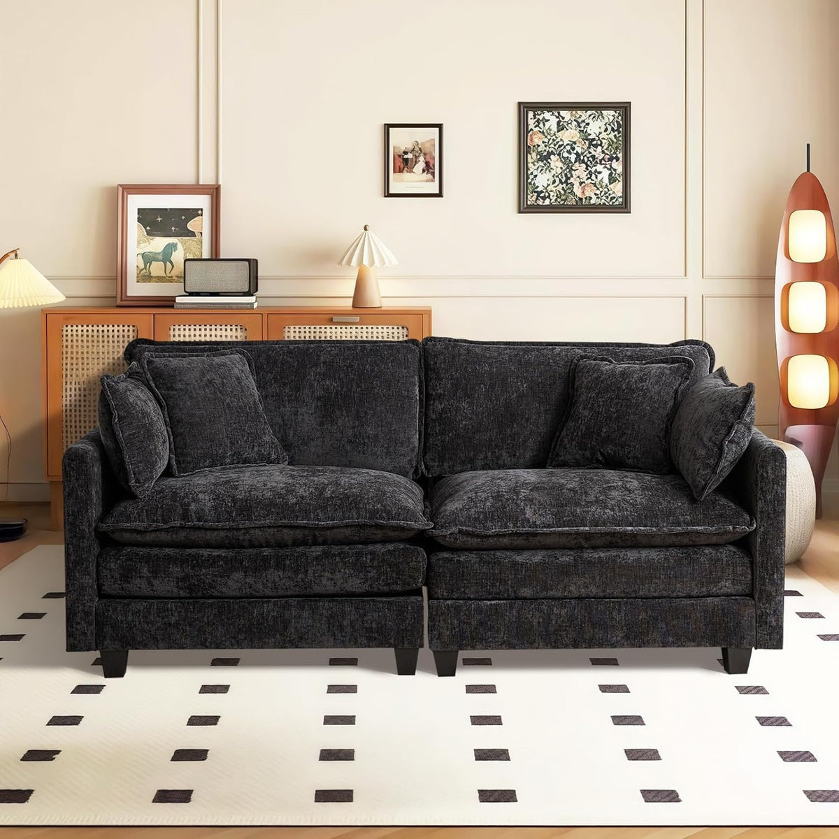 Sofá Modular Modular de 380.0 cm en Forma de L, sofás Convertibles de Gran tamaño, sofá de felpilla de 4 plazas con Asiento Profundo SleeperCloud con Almohadas y 2 otomanas para Sala de