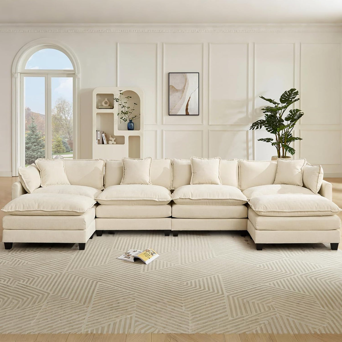 Sofá Modular Modular de 380.0 cm en Forma de L, sofás Convertibles de Gran tamaño, sofá de felpilla de 4 plazas con Asiento Profundo SleeperCloud con Almohadas y 2 otomanas para Sala de