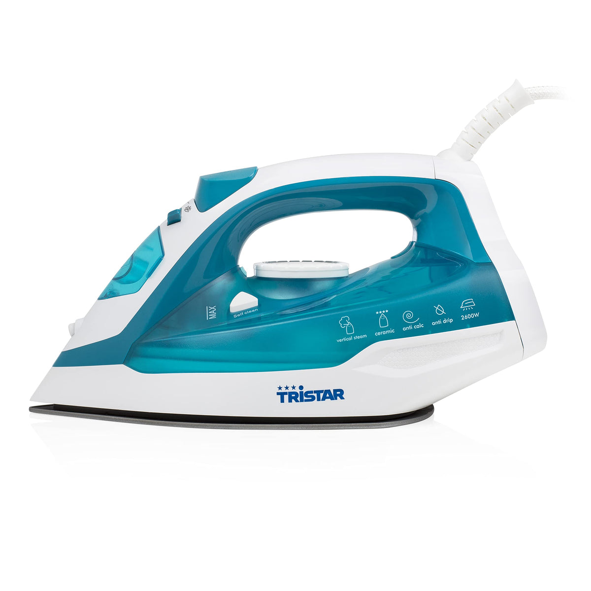 Tristar Plancha de Vapor, 2000 W, Suela de Cerámica, Ajustable, Vertical, Golpe hasta 70 g/min, Función de Autolimpieza, Depósito de Agua de 210 ml, Cable de 1,9 m, ST-8300, Azul