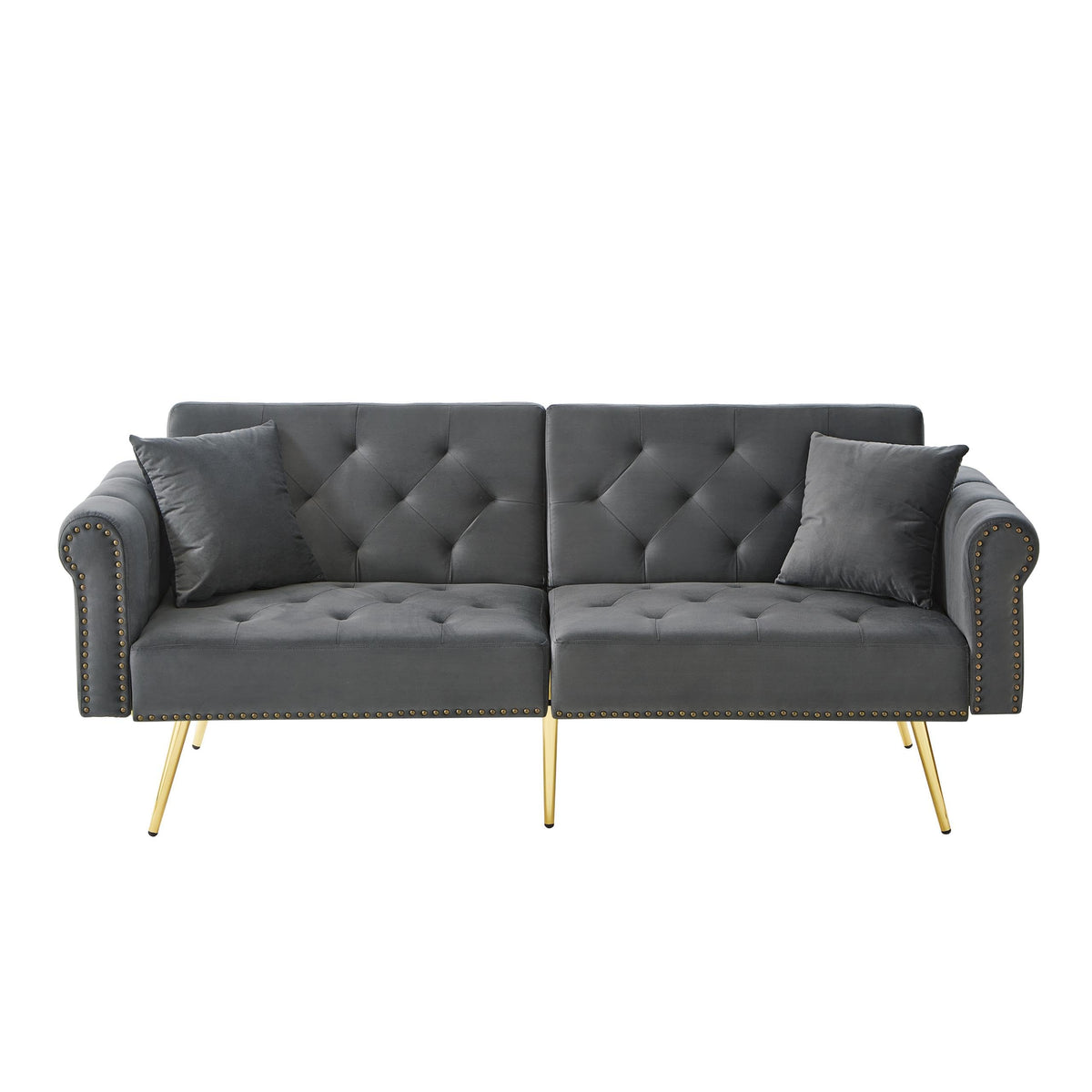 Sofá cama moderno de 2 plazas, tapizado en terciopelo, respaldo ajustable en 3 niveles y patas de metal doradas, elegante sofá con función de dormir, ahorra espacio, resistente, 173 x 75 x 70 cm