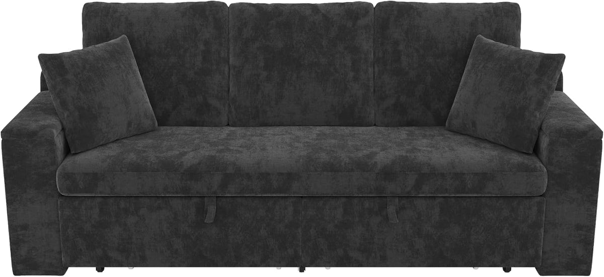 Sofá cama de 210 cm, multifuncional, 3 plazas, con función de dormir, sofá cama extensible, sofá con espacio de almacenamiento, reposabrazos y puerto de carga USB, para salón y dormitorio, color