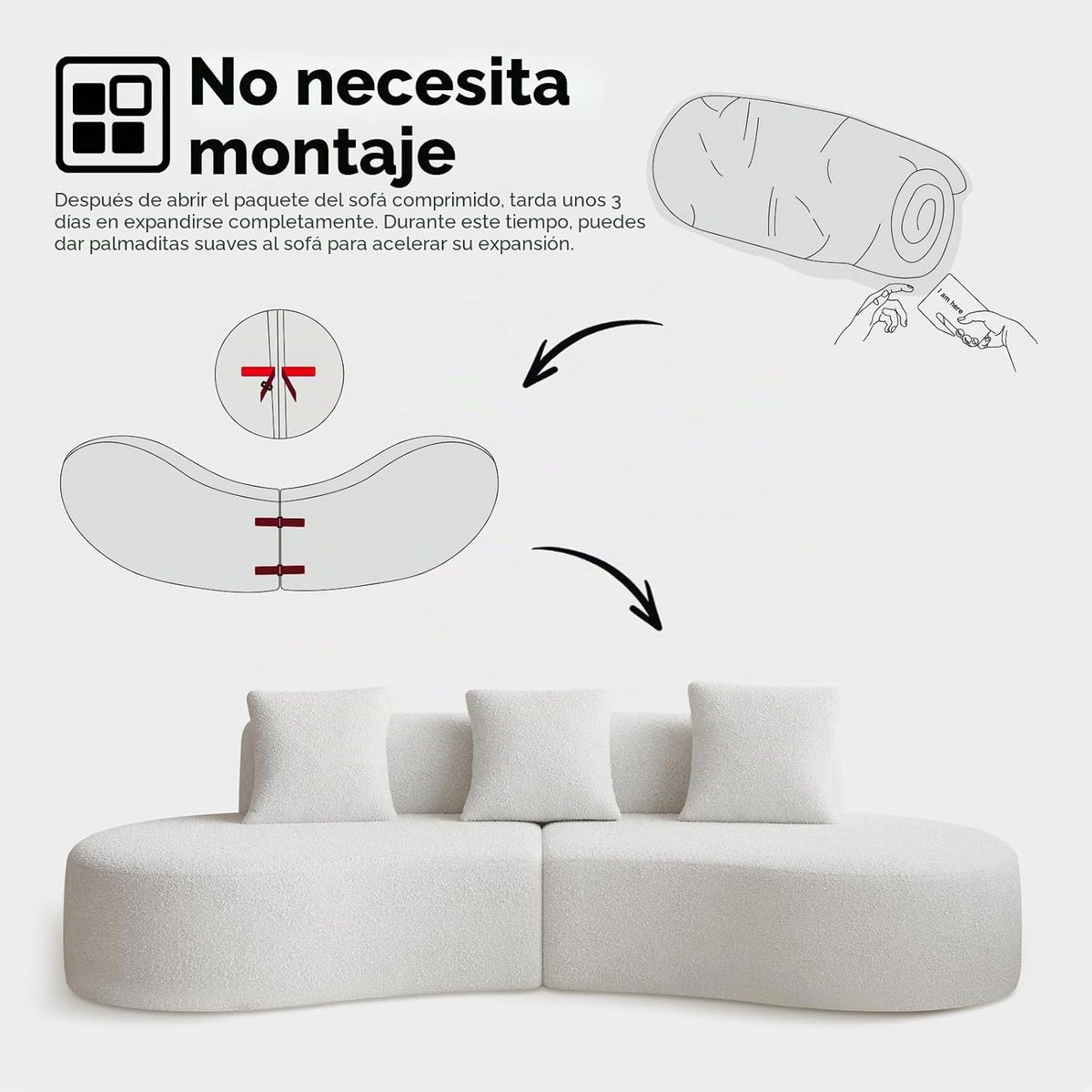 Bladez Sofá esquinero moderno curvado de 5 plazas, sofá modular de terciopelo, diseño curvado, cómodo sofá tapizado, cómodo sofá tapizado con cojines, adecuado para salón y apartamento, color blanco