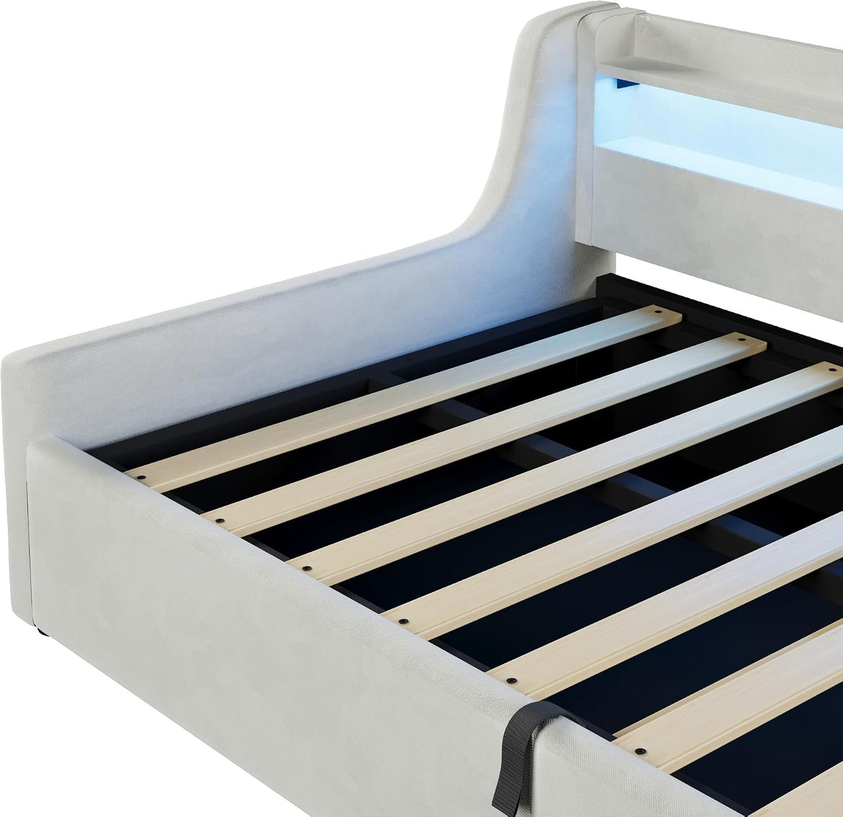 Cama con plataforma de terciopelo 90 x 200 cm, con espacio de almacenamiento hidráulico e iluminación LED (color crema, 90 x 200 cm)
