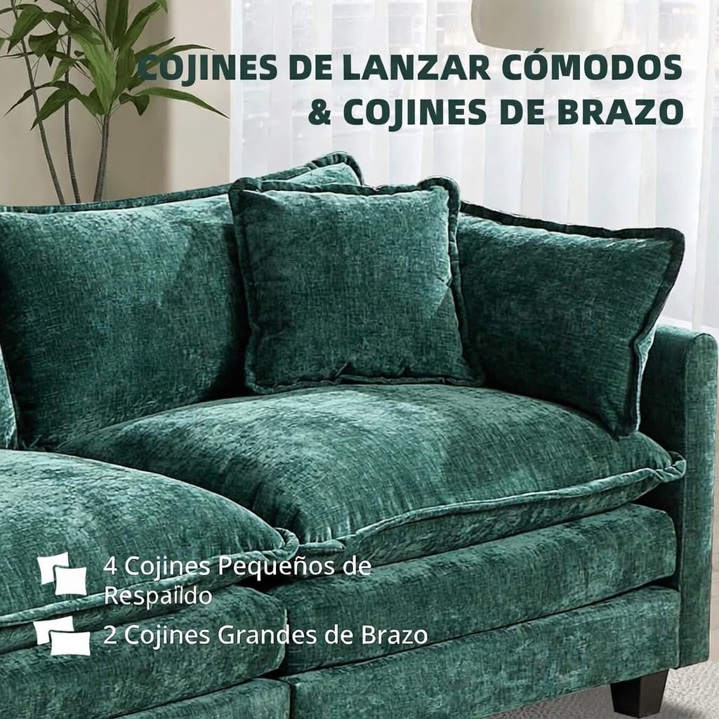 Sofá Modular Modular de 380.0 cm en Forma de L, sofás Convertibles de Gran tamaño, sofá de felpilla de 4 plazas con Asiento Profundo SleeperCloud con Almohadas y 2 otomanas para Sala de