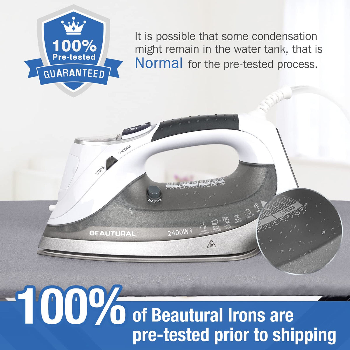 BEAUTURAL Plancha Ropa a Vapor con Dial de Termostato de Precisión, 2600W