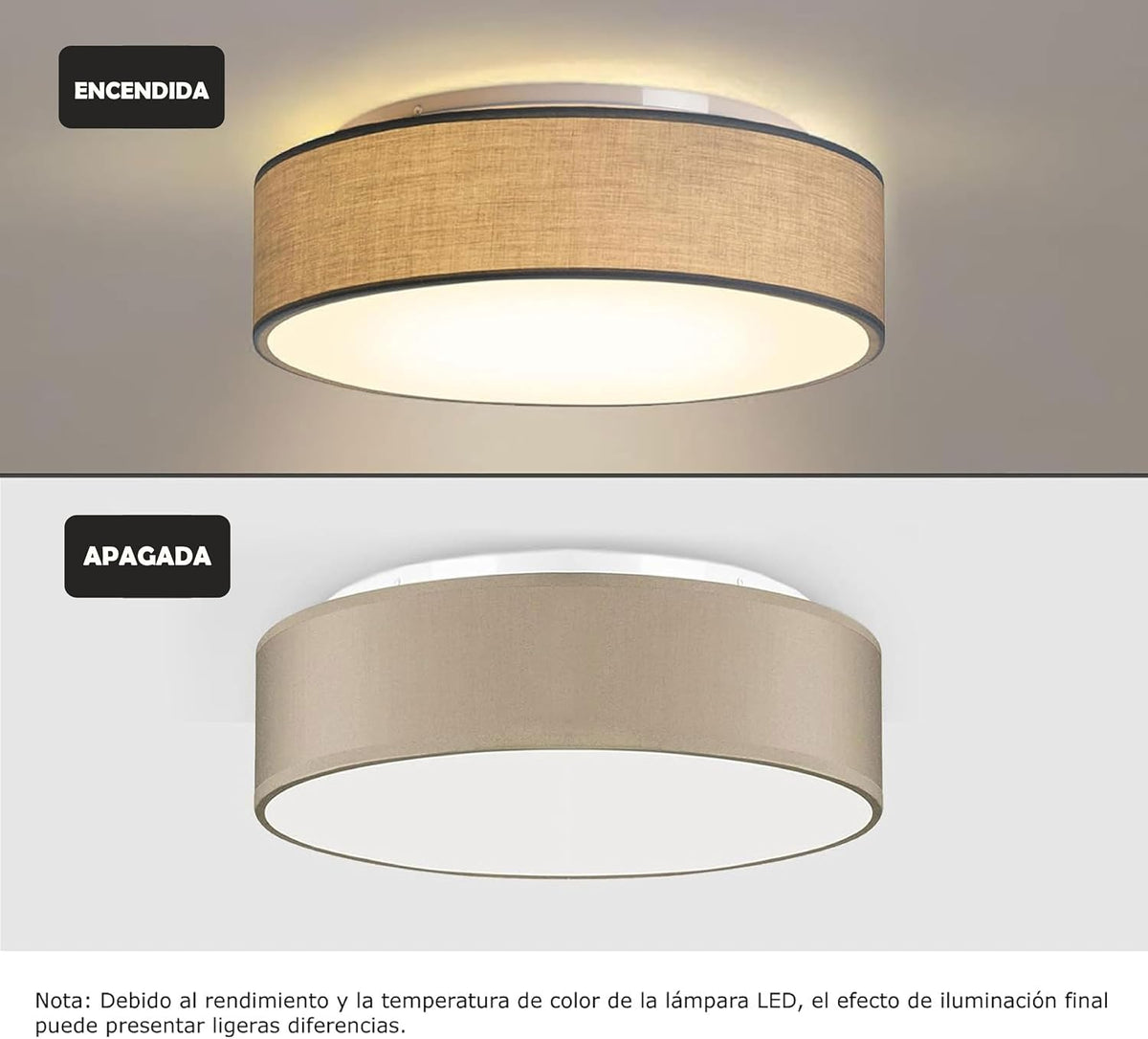 Plafón de Techo Redondo de Tela 38 cm, Pantalla Textil con 2 Casquillo E27 (40W máx.) Lámpara de Techo para Salón, Dormitorio, Pasillo o Habitación Infantil,Sin bombilla (Taupe, 38)