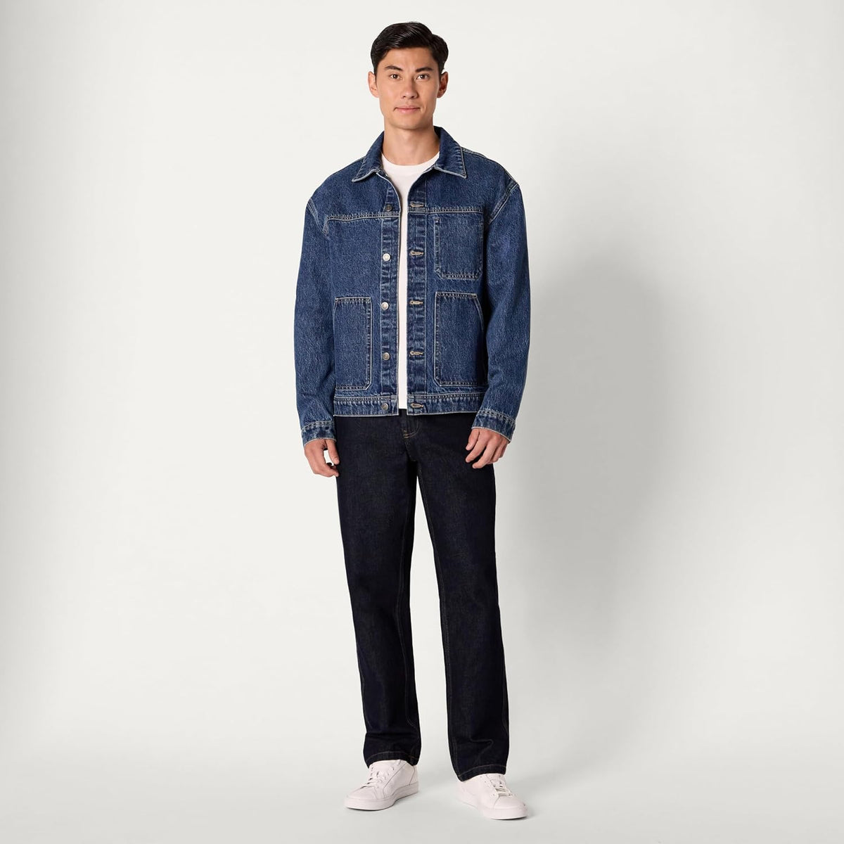 Amazon Essentials Hombre Chaqueta Funcional Vaquera Rígida de Corte Holgado