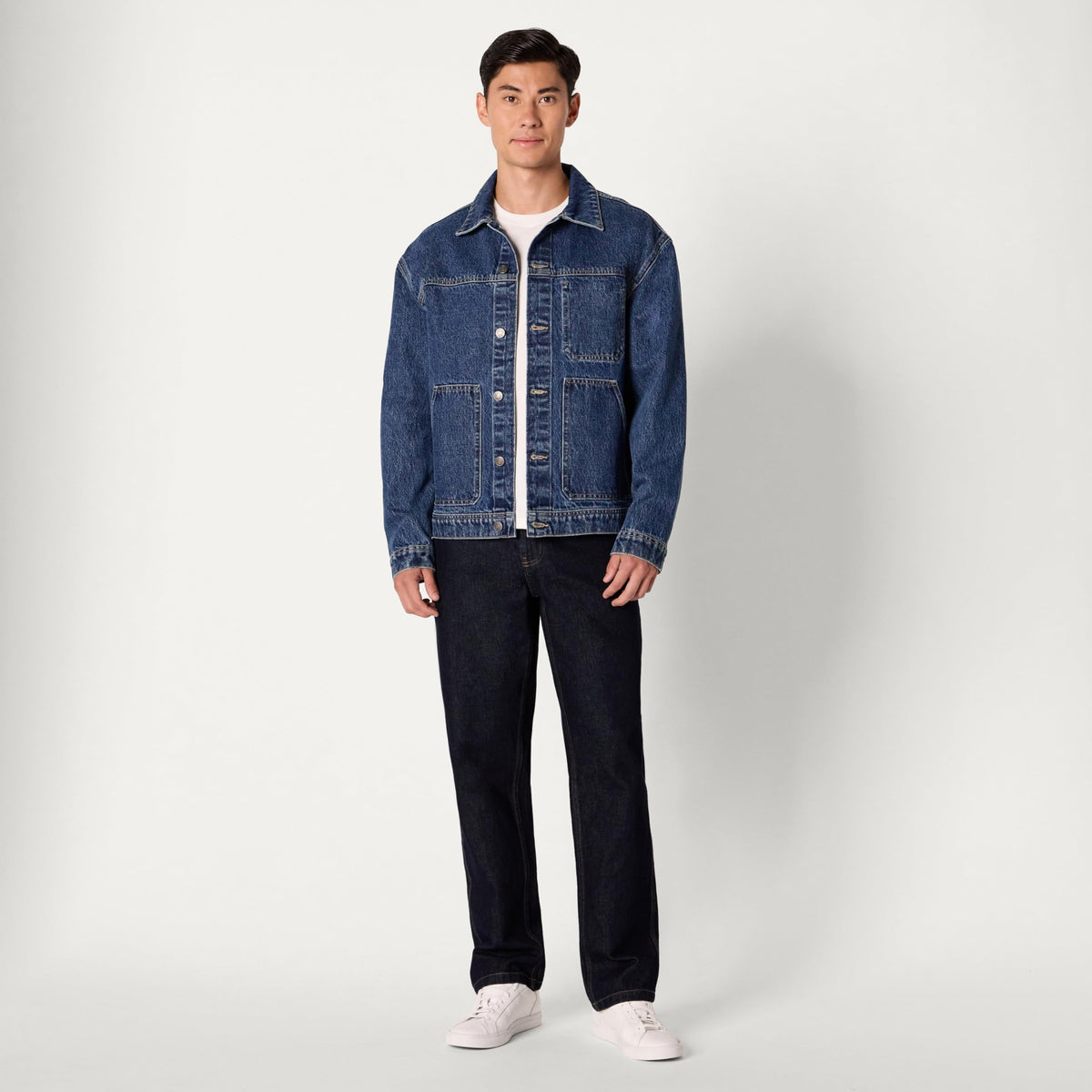 Amazon Essentials Hombre Chaqueta Funcional Vaquera Rígida de Corte Holgado