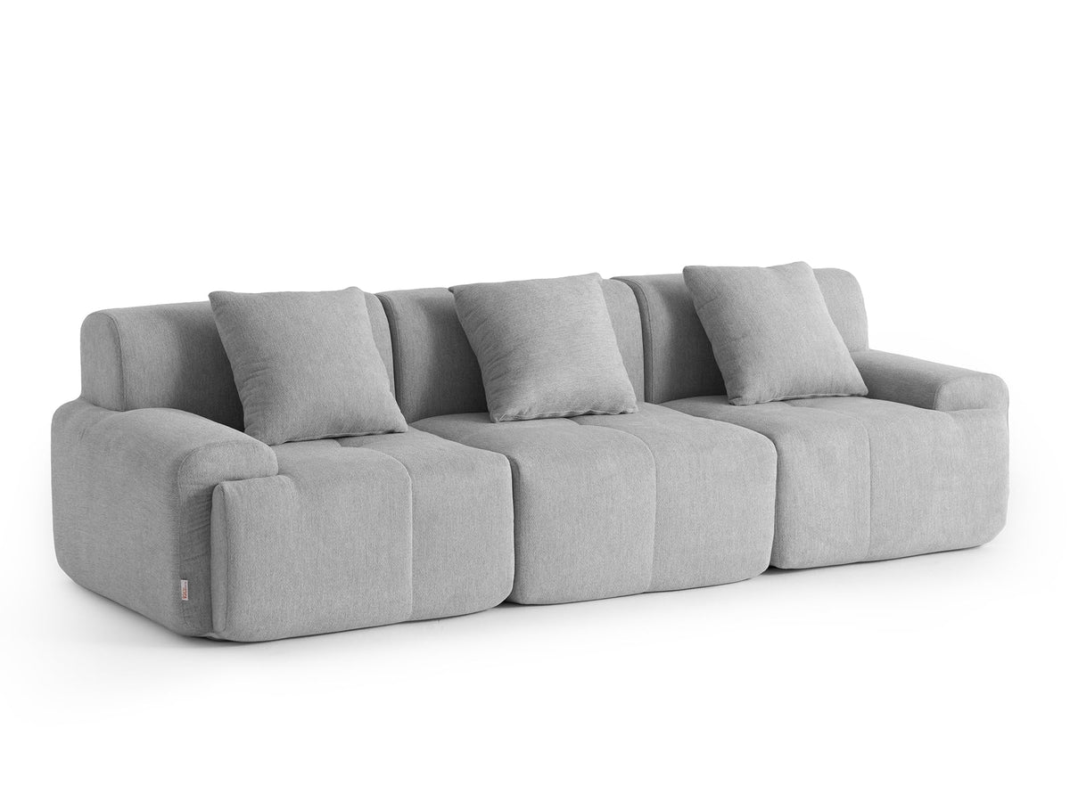 Sofá Modular 3 plazas con Chaise Longue, tapizado en Chenilla, Fundas de Cojines desenfundables (Gris Mineral, 3 plazas con Chaise Longue)