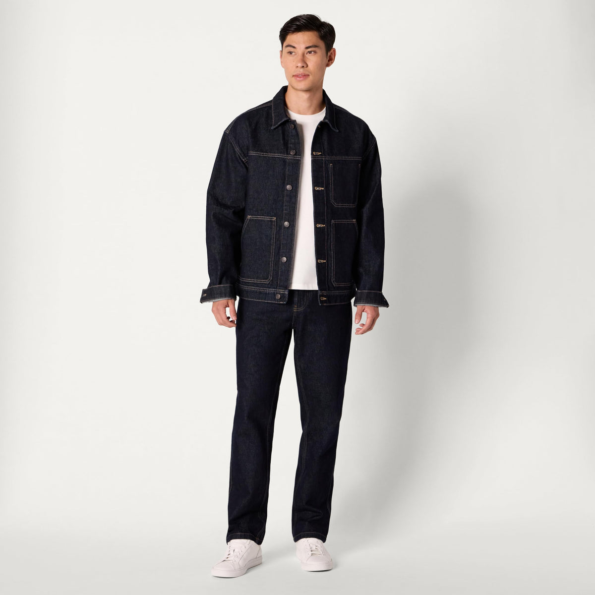 Amazon Essentials Hombre Chaqueta Funcional Vaquera Rígida de Corte Holgado