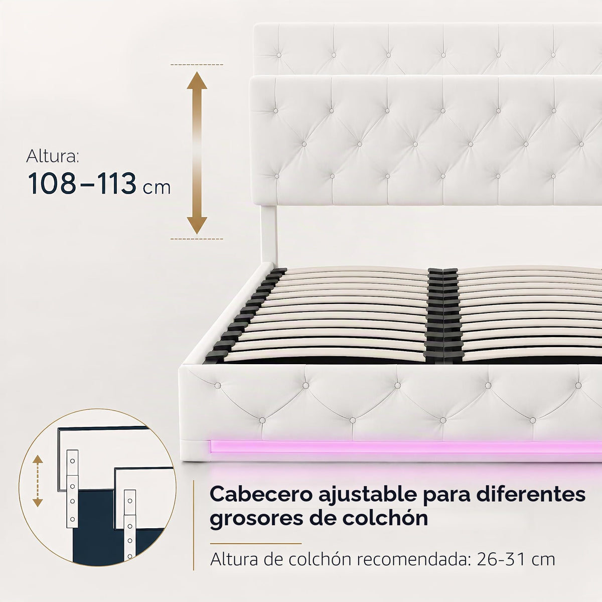 BRILVERDE Cama Tapizada 160x200 con Almacenamiento hidráulico, Cama matrimonial con lámpara de mesita, Cabecero Acolchado y Base de Láminas, Terciopelo (Beige, 160 x 200 cm)