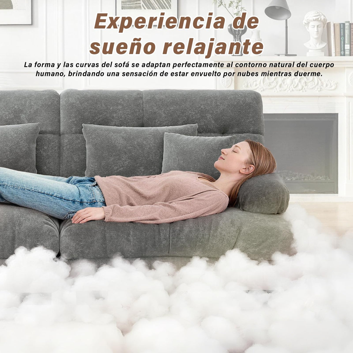 SoarFlash Sofá U Modular de 4 plazas para salón Moderno, sofá Nube de Tela Chenille con reposabrazos, Color Amarillo, 145×406 cm