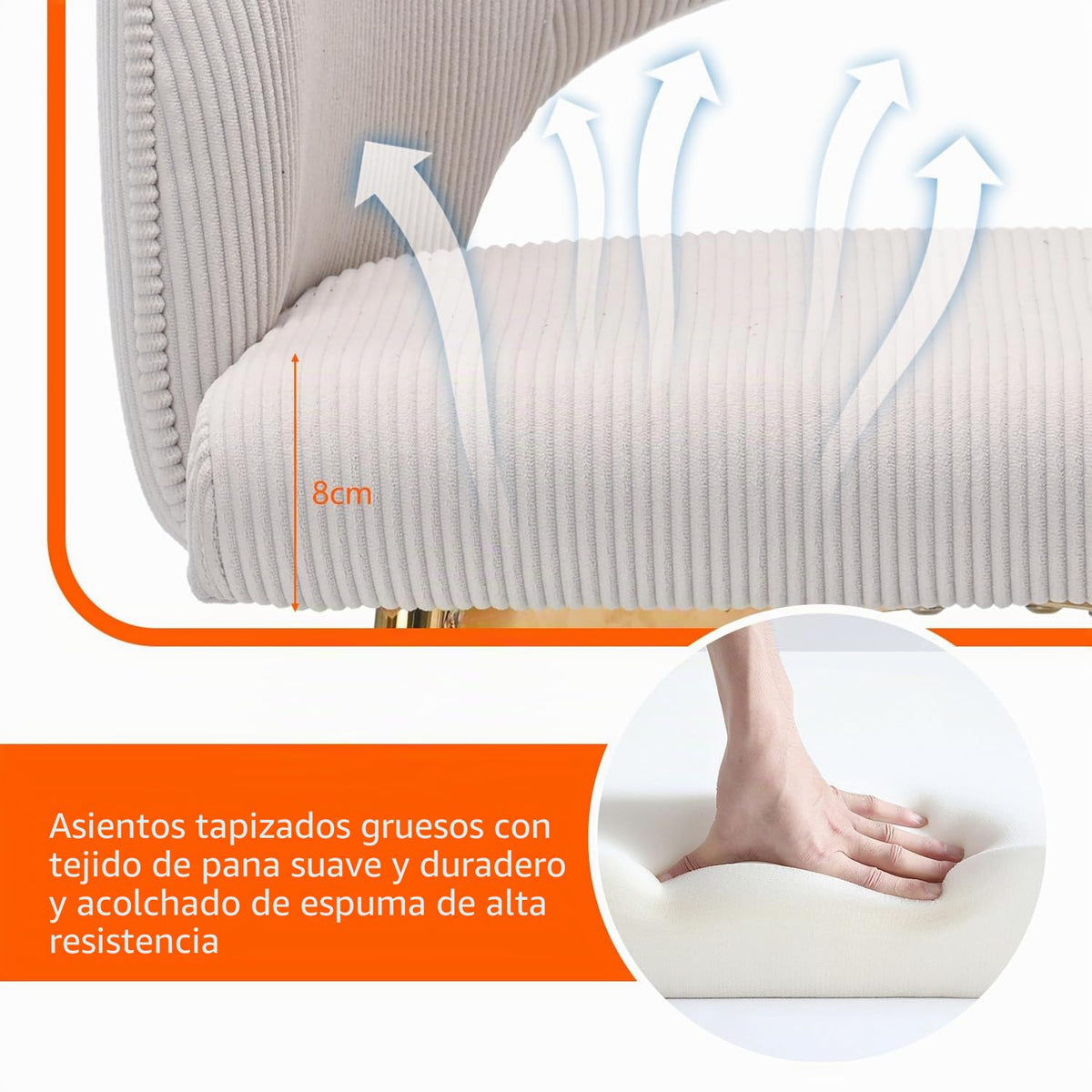 Juego de 6 sillas de comedor de terciopelo, sillas tapizadas con reposabrazos, patas doradas, sillas de cocina, para salón, dormitorio, oficina (6, blanco crema)