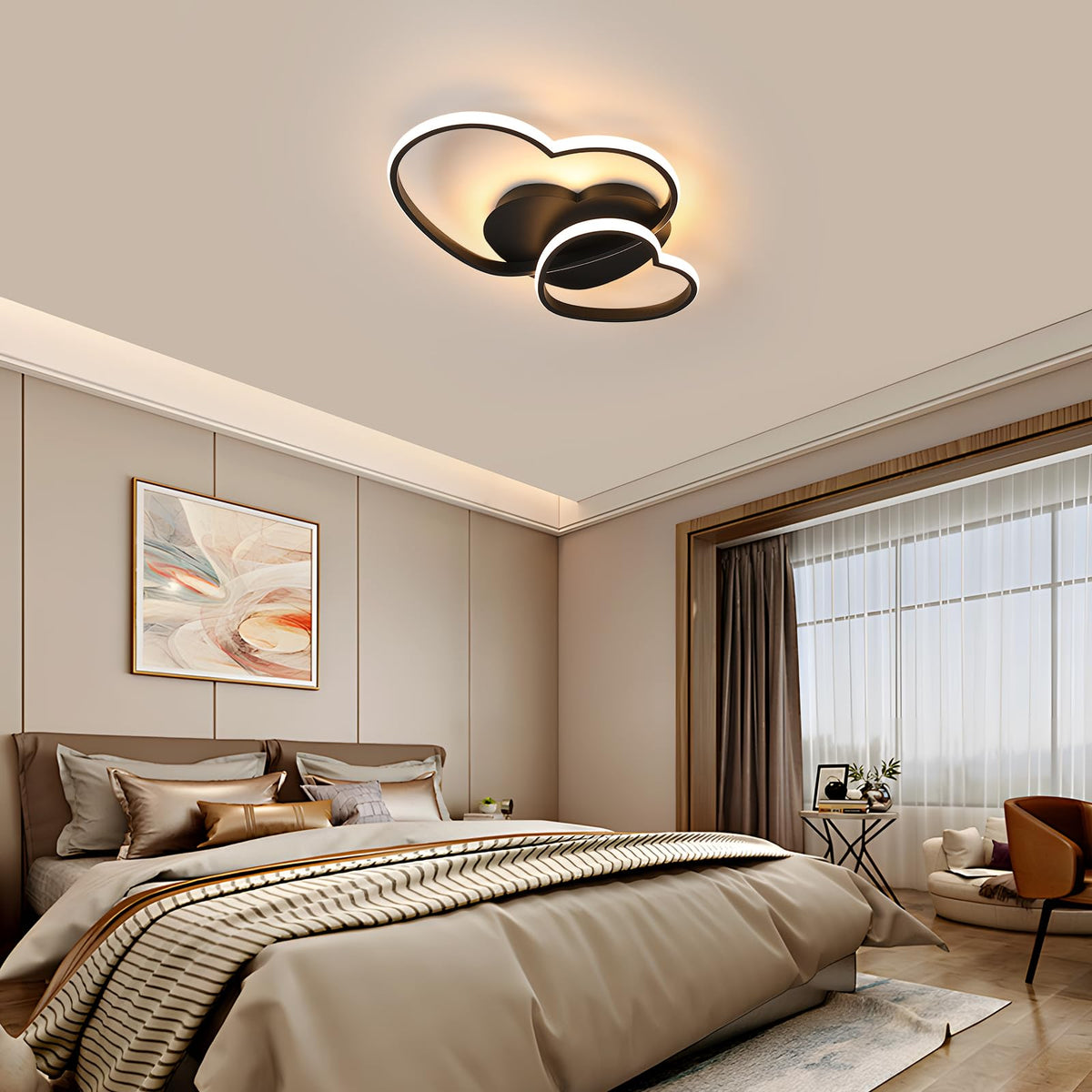 Riserva Plafon Techo LED Regulable 48W, Forma de Corazón, 3000K-6500K, Oro