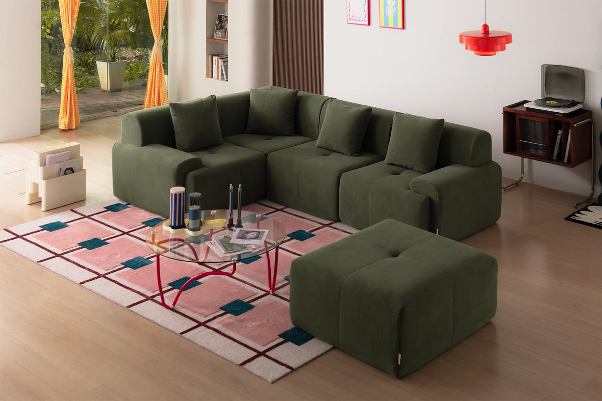 Sofá Modular 3 plazas con Chaise Longue, tapizado en Chenilla, Fundas de Cojines desenfundables (Gris Mineral, 3 plazas con Chaise Longue)