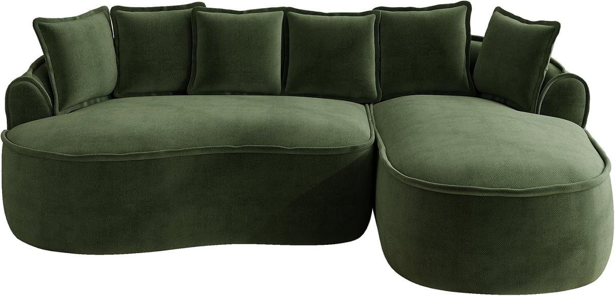 Sofá modular en forma de L sin marco, cómodo sofá de chenilla nube con asiento profundo, chaise longue moderno, extra grande, cojín ideal para salón, color verde
