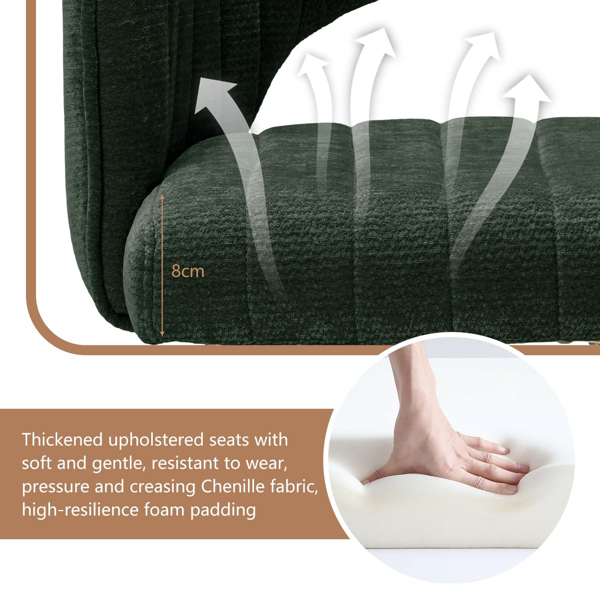 Juego de 6 sillas de comedor de terciopelo, sillas tapizadas con reposabrazos, patas doradas, sillas de cocina, para salón, dormitorio, oficina (6, blanco crema)