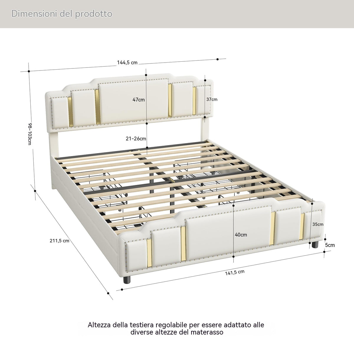 Cama tapizada de 160 x 200 cm con espacio de almacenamiento e iluminación LED, cama doble hidráulica con detalles dorados, cama de terciopelo de lujo con sincronización de música y
