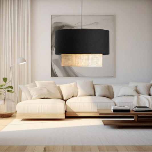 lux.pro Lámpara Colgante Lámpara de Techo Luminaria de Suspensión para Pasillo Restaurante 1xE27 20 W Plástico Tela 70 x Ø 30 cm Beige/Amarillo