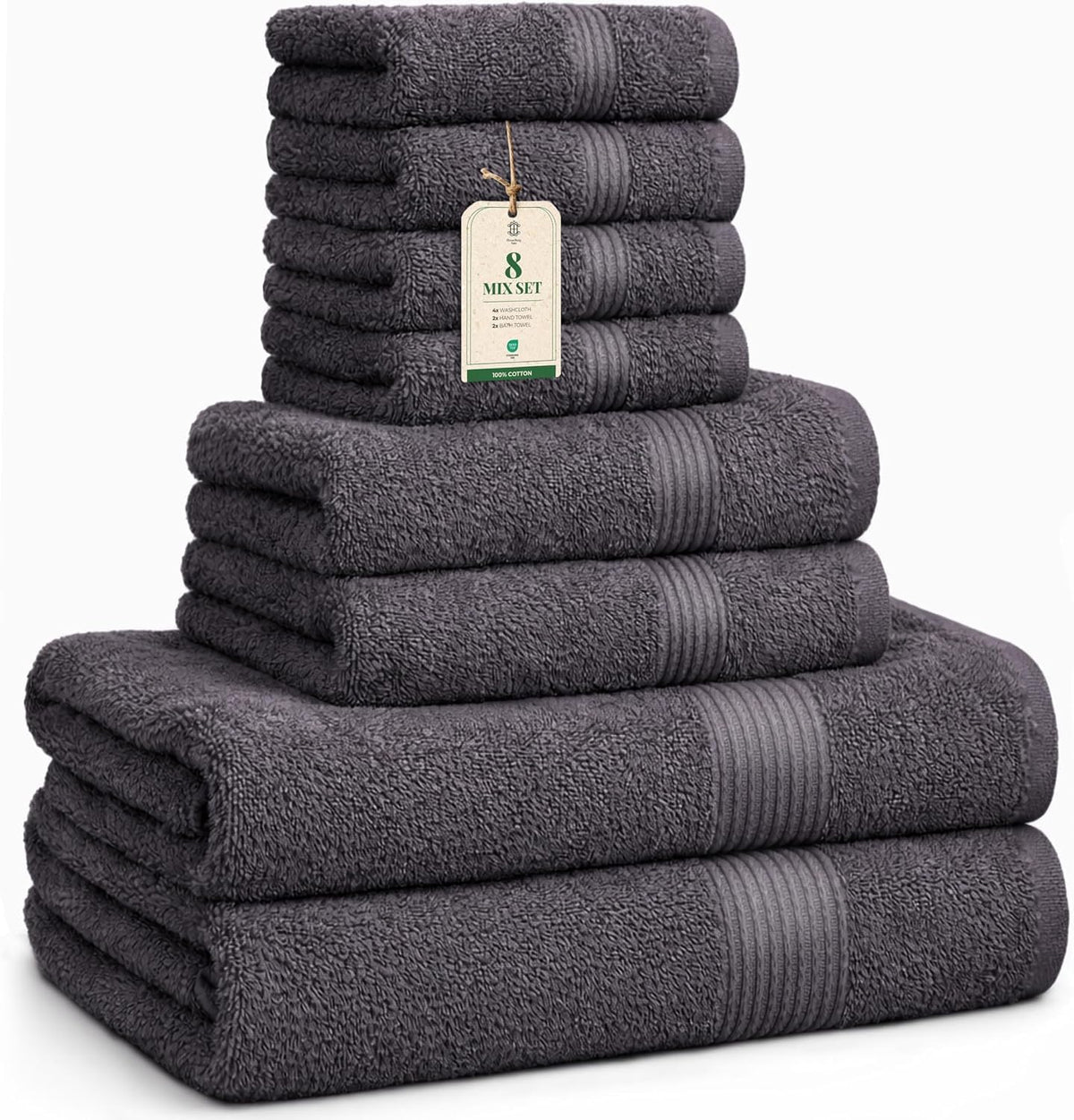 Luxe Set de Toallas 100% Algodón - 8 Piezas, 3 tamaños (30×30, 40×70 y 65×137 cm) - Suaves, absorbentes y de fácil Cuidado, Blanco