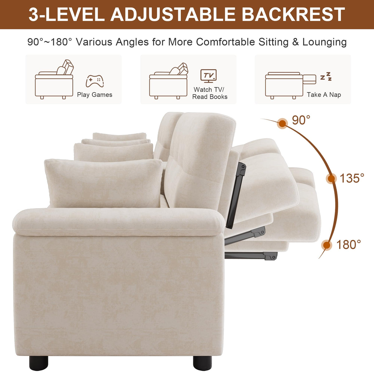 LAKFEW Sofa Cama con Cama Extensible y Taburete Almacenaje, Sofa Rinconera con USB, Lámpara de Lectura, Mesa Plegable con 2 Posavasos, 205x205x85 cm, Gris