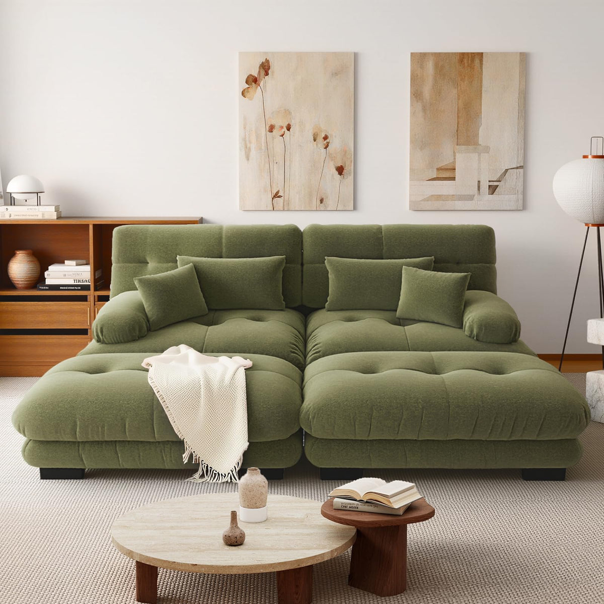 SoarFlash Sofá U Modular de 4 plazas para salón Moderno, sofá Nube de Tela Chenille con reposabrazos, Color Amarillo, 145×406 cm