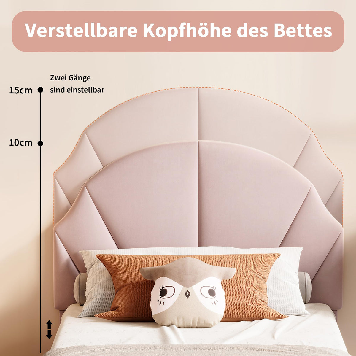 Cama Infantil tapizada 140 x 200 cm con LED, Cama tapizada para niños 140 x 200 con cabecera Ajustable Marco de Camas, Camas de Princesa para Niña en Forma de Corona con Somier(Rosa, 140 x 200)