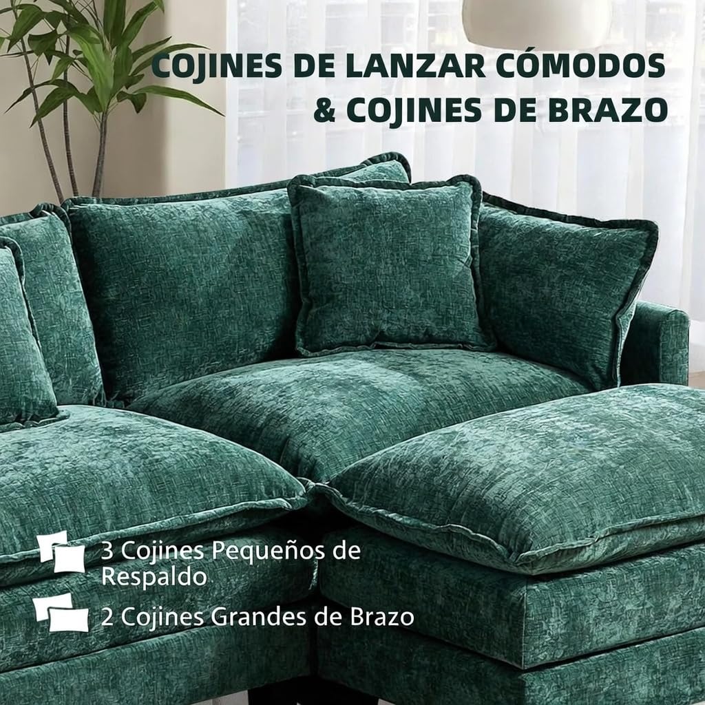 Sofá Modular Modular de 380.0 cm en Forma de L, sofás Convertibles de Gran tamaño, sofá de felpilla de 4 plazas con Asiento Profundo SleeperCloud con Almohadas y 2 otomanas para Sala de