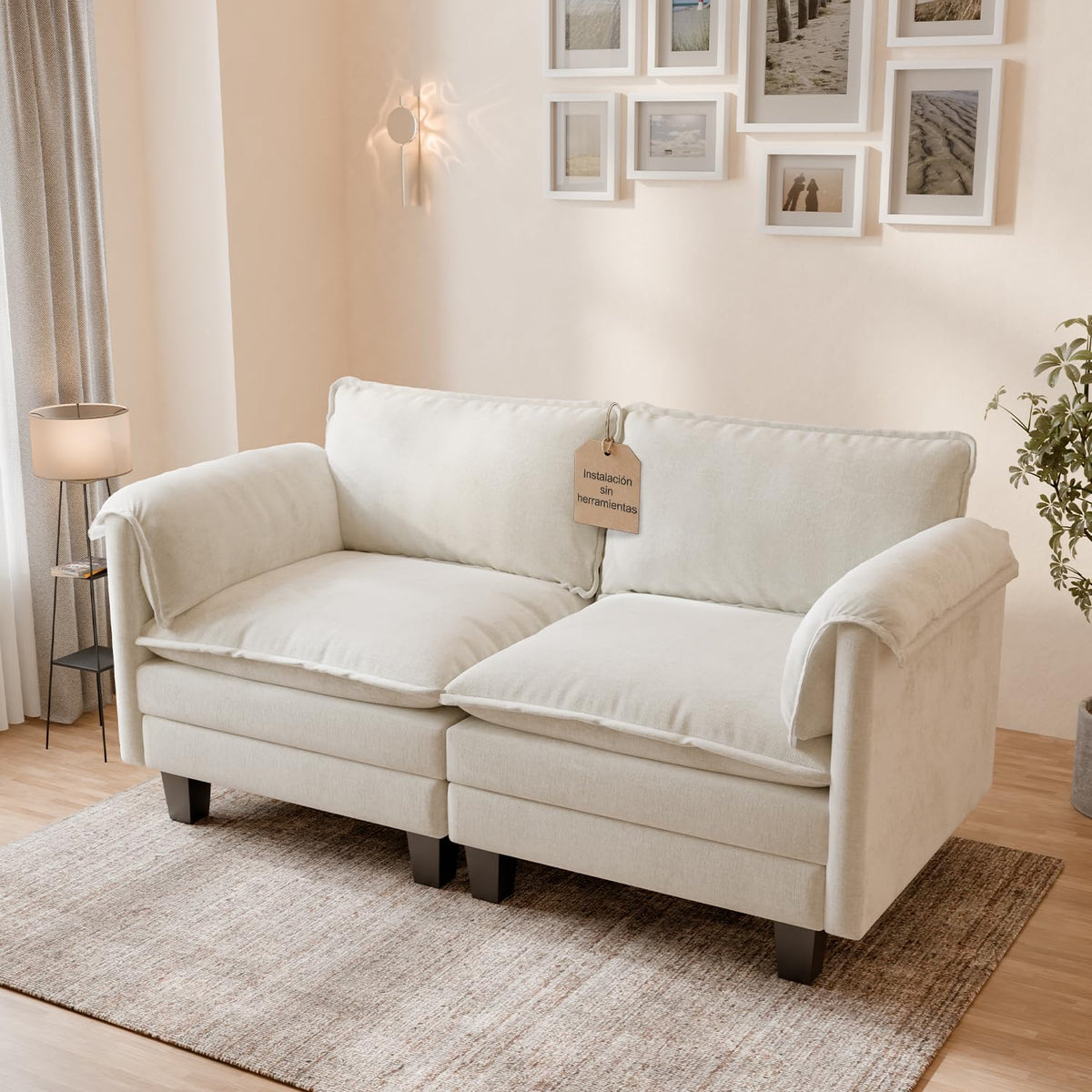 ELUCHANG Sofá Nube Modular 256cm, Sofá de 3 Plazas con Asiento Profundo 62cm, Montaje sin Herramientas, Sofá Moderno de Chenilla para Salón y Habitación, Gris Perla