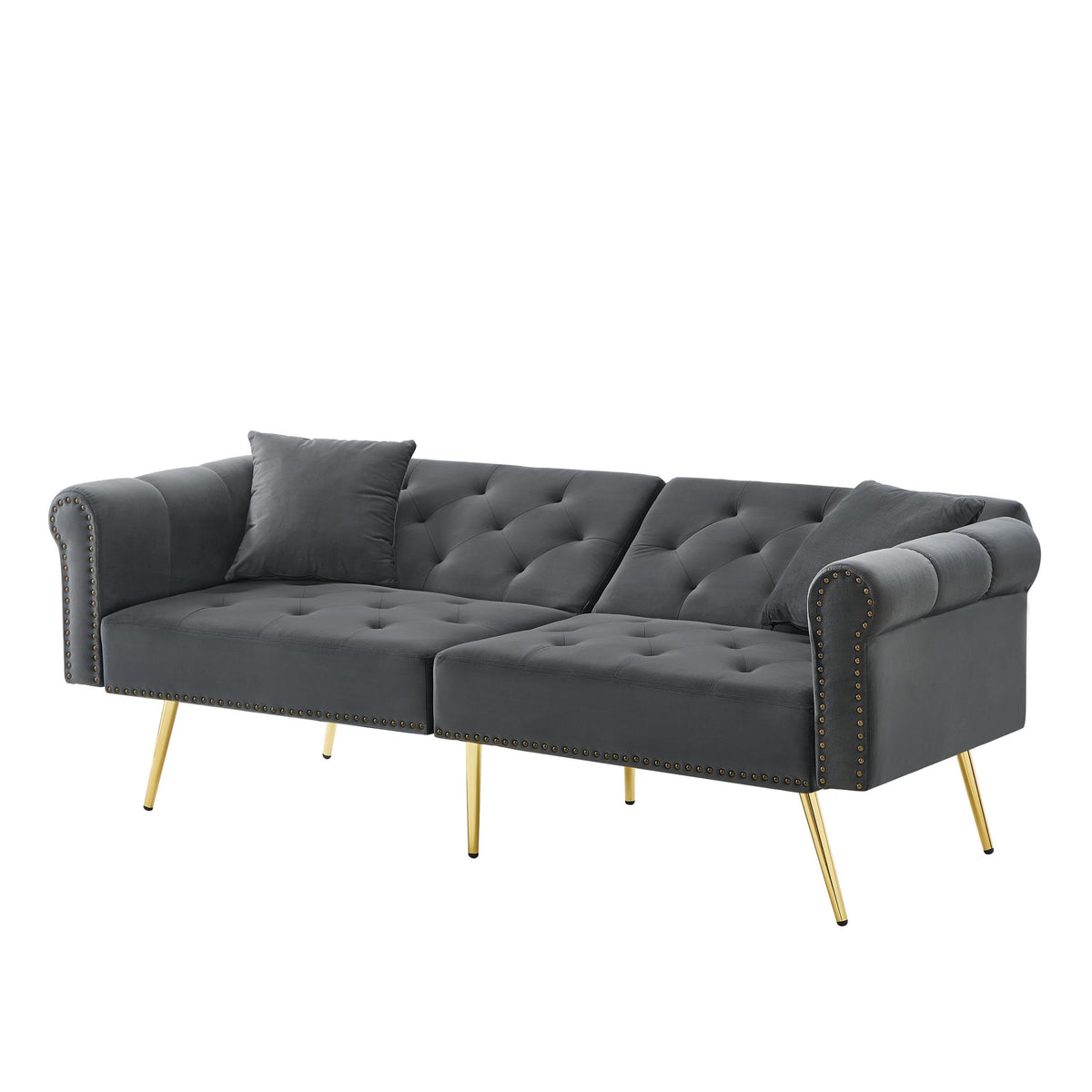 Sofá cama moderno de 2 plazas, tapizado en terciopelo, respaldo ajustable en 3 niveles y patas de metal doradas, elegante sofá con función de dormir, ahorra espacio, resistente, 173 x 75 x 70 cm