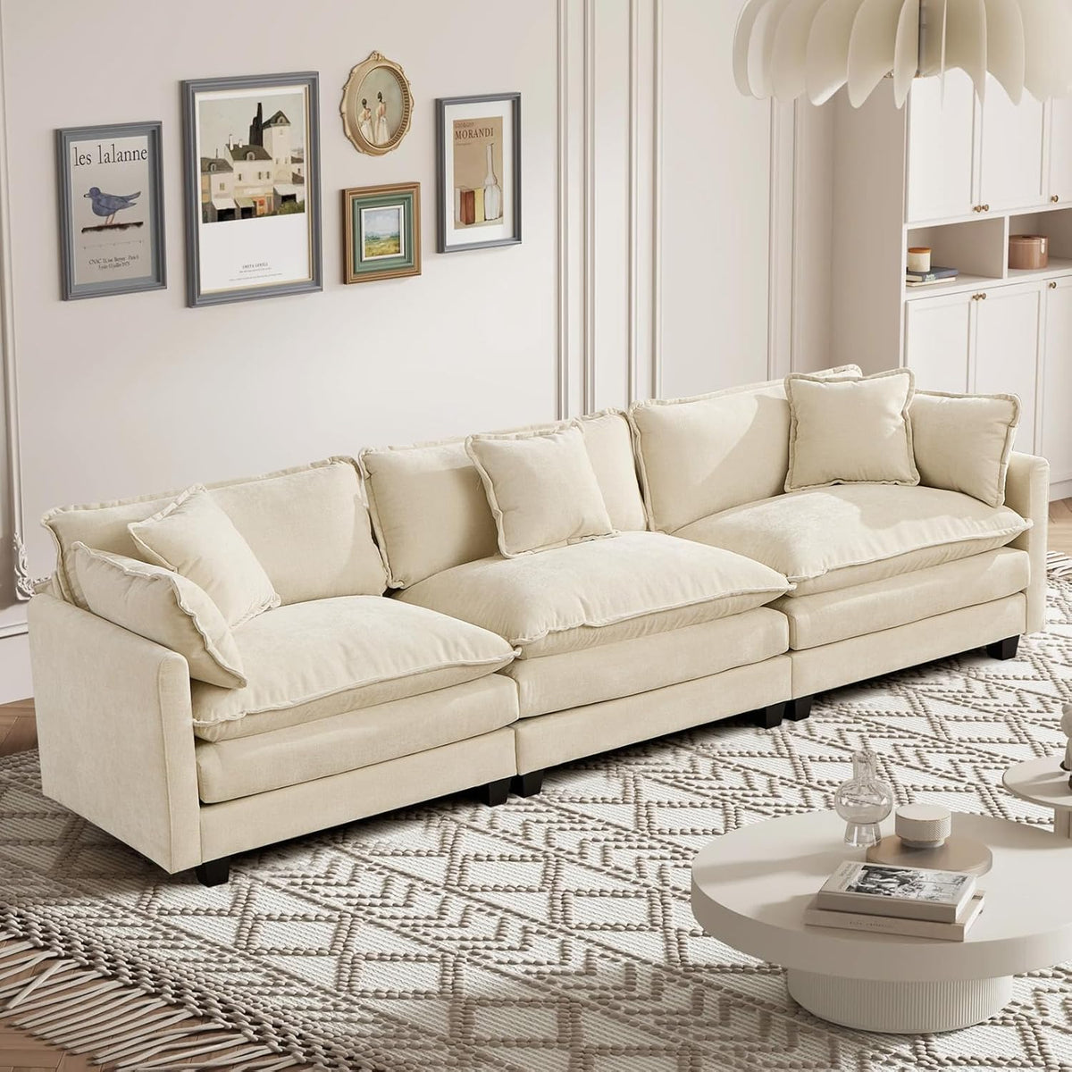 Sofá Modular Modular de 380.0 cm en Forma de L, sofás Convertibles de Gran tamaño, sofá de felpilla de 4 plazas con Asiento Profundo SleeperCloud con Almohadas y 2 otomanas para Sala de