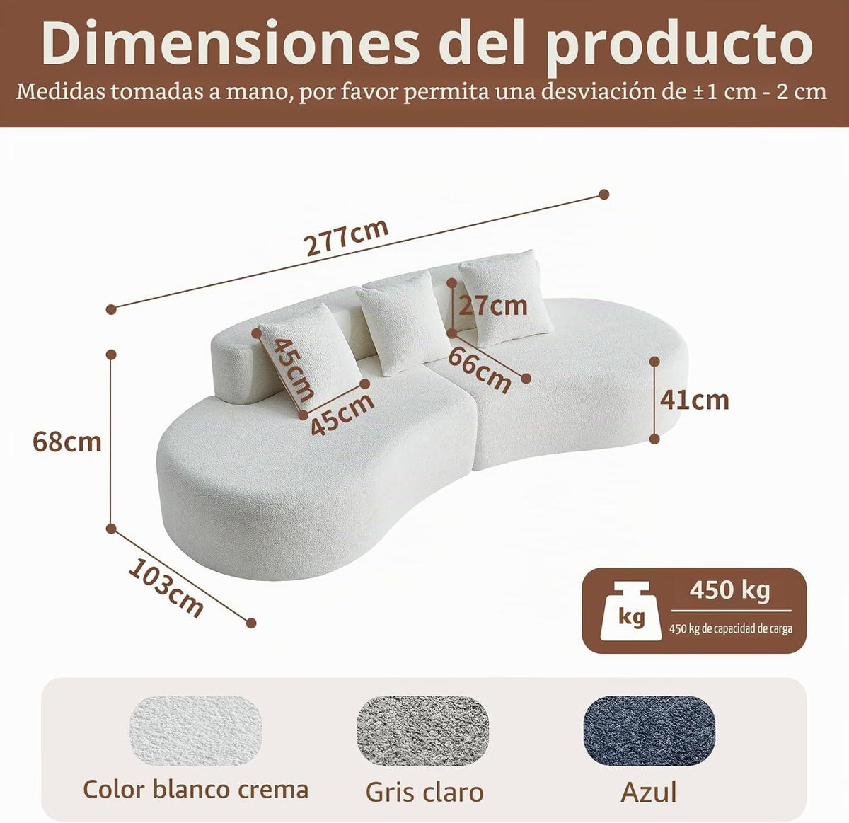 Bladez Sofá esquinero moderno curvado de 5 plazas, sofá modular de terciopelo, diseño curvado, cómodo sofá tapizado, cómodo sofá tapizado con cojines, adecuado para salón y apartamento, color blanco