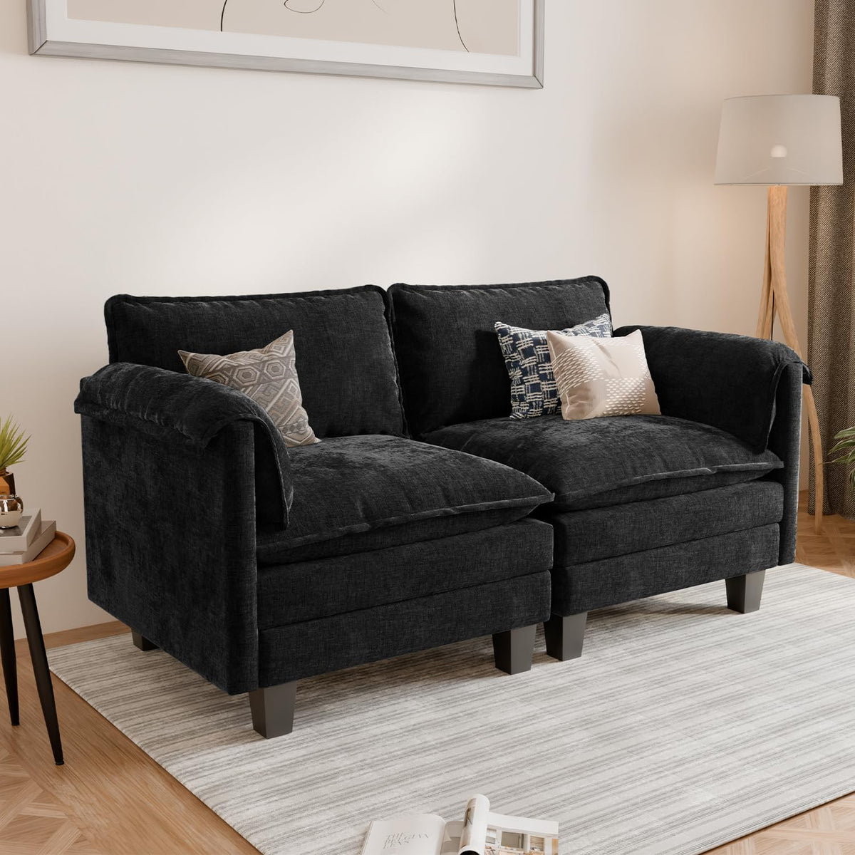 ELUCHANG Sofá Nube Modular 256cm, Sofá de 3 Plazas con Asiento Profundo 62cm, Montaje sin Herramientas, Sofá Moderno de Chenilla para Salón y Habitación, Gris Perla