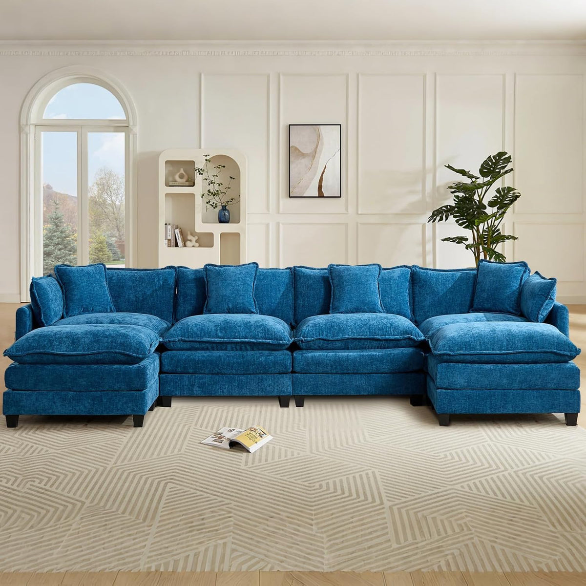 Sofá Modular Modular de 380.0 cm en Forma de L, sofás Convertibles de Gran tamaño, sofá de felpilla de 4 plazas con Asiento Profundo SleeperCloud con Almohadas y 2 otomanas para Sala de