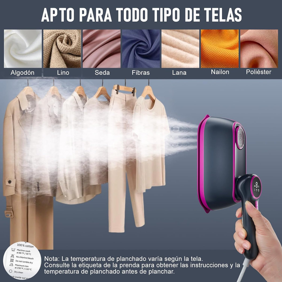 Plancha Vertical Vapor 1200W, Plancha Ropa Plancha Vapor 2 en 1 para Viaje