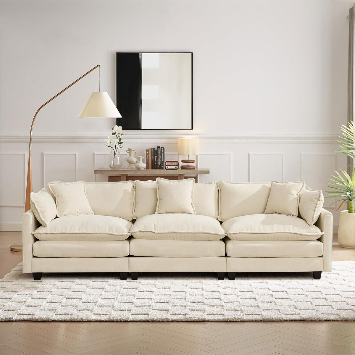 Sofá Modular Modular de 380.0 cm en Forma de L, sofás Convertibles de Gran tamaño, sofá de felpilla de 4 plazas con Asiento Profundo SleeperCloud con Almohadas y 2 otomanas para Sala de