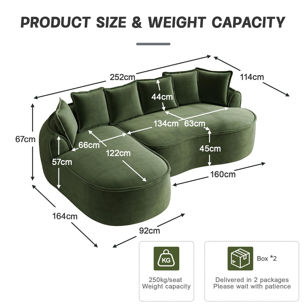 Sofá modular en forma de L sin marco, cómodo sofá de chenilla nube con asiento profundo, chaise longue moderno, extra grande, cojín ideal para salón, color verde