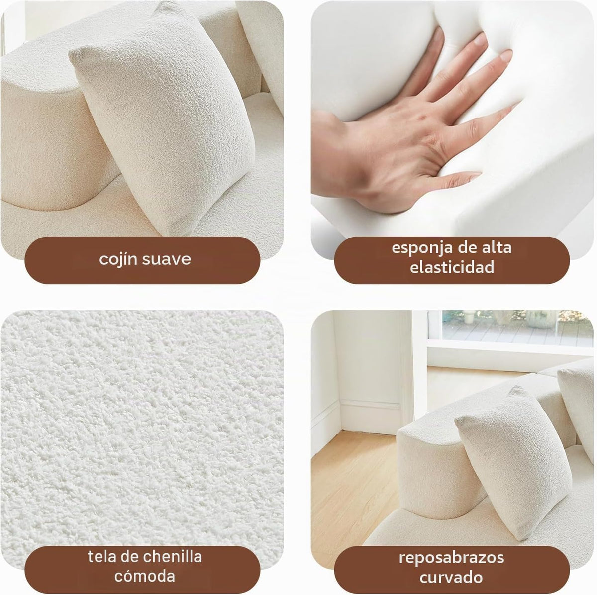 Bladez Sofá esquinero moderno curvado de 5 plazas, sofá modular de terciopelo, diseño curvado, cómodo sofá tapizado, cómodo sofá tapizado con cojines, adecuado para salón y apartamento, color blanco