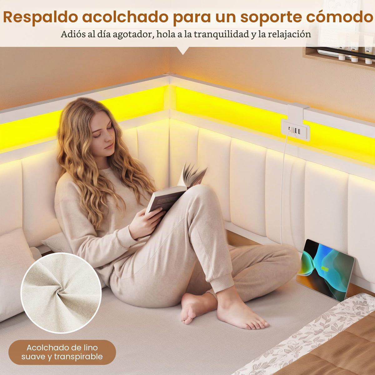 DICTAC Cama Tapizada Sofá Cama 90 x 190 cm con iluminación LED y Toma USB,Camas Juvenil con 2 cajones de Almacenamiento, Estructura de Cama de 90x190 con somier de láminas de Metal, Gris Oscuro