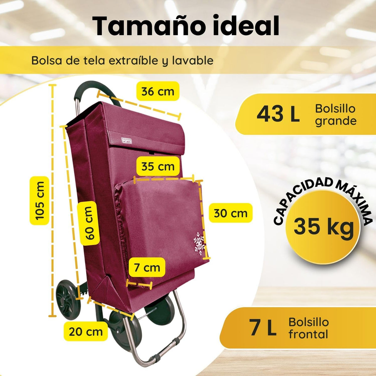 Carro de la Compra de 50L con Compartimento Refrigerante | Carrito Compra de 4 y 2 Ruedas Ideal para Supermercado (Requiere Montaje)