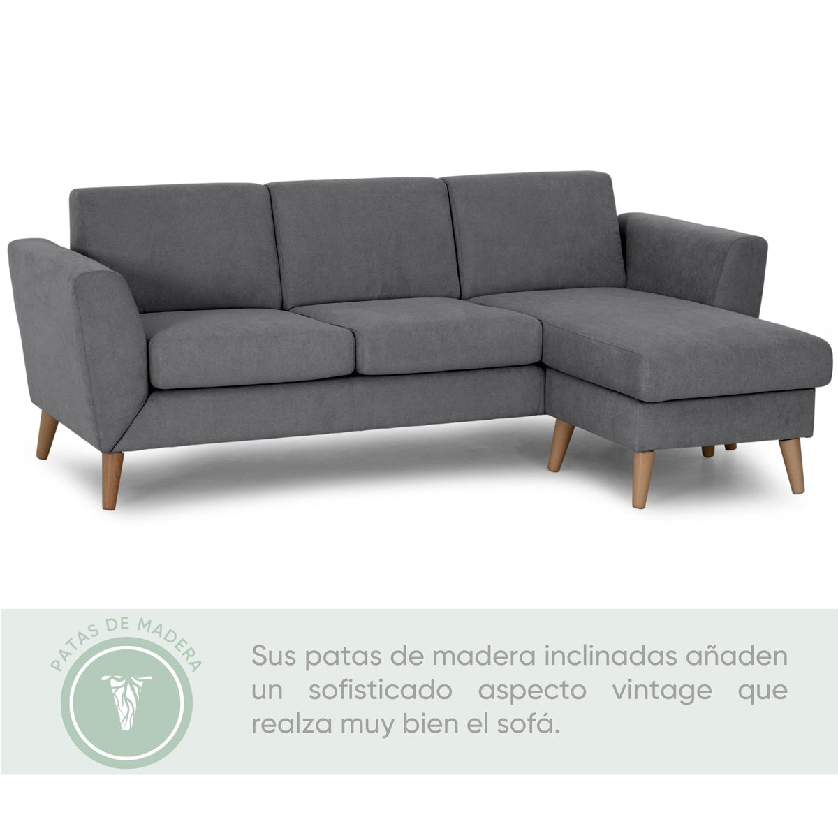 BUDWING Leah Sofá Cama Esquinero 3 Plazas - Chaise Longue Reversible y 2 Cojines Decorativos – Tapizado en Poliéster – Estilo Moderno – 233x124x69 cm – Gris Bicolor